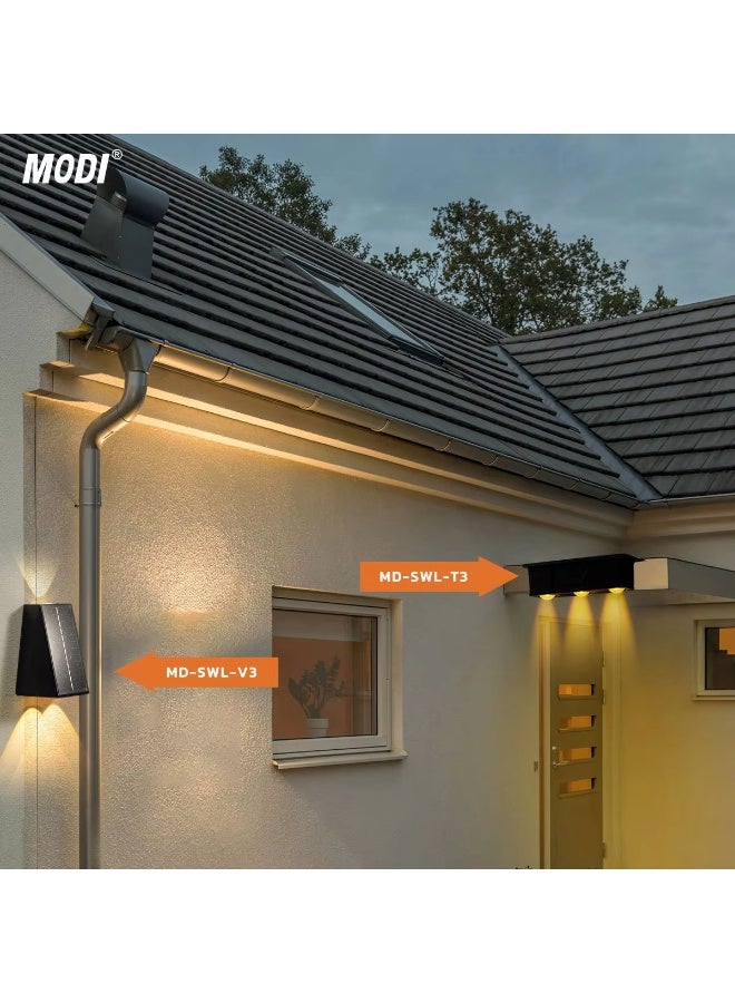 MODI Outdoor Pathway Fence Wall Lights 2Pcs Warm Light 3000K Solar Powered IP65 Waterproof with Convex Lens High Brightness Landscape Lighting for Garden Yard Driveway - Image 4
